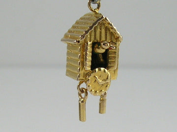 Vintage 3D Mechanical 9ct Gold Cuckoo Clock Charm H/MK 1957