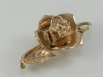 Vintage 3D 9ct Gold Nuvo Rose Flower & Bumble Bee Charm Pendant  H/MK   RP