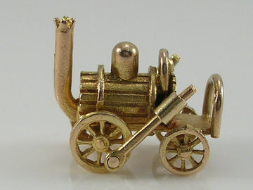 Vintage 3D 9ct Gold Movable Stephenson's Rocket Steam Engine Charm Pendant H/MK 1960