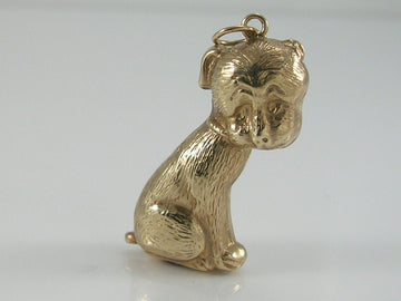 Vintage 3D 9ct Gold Sitting Sad Eyed Dog Charm Pendant  H/MK 1967