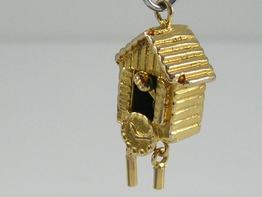 Vintage 3D Mechanical 9ct Gold Cuckoo Clock Charm H/MK 1957
