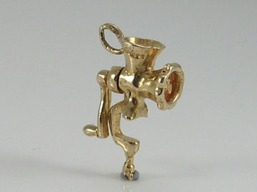 Vintage 3D 9ct Gold Movable Meat Mincer Grinder Charm  H/MK 1969