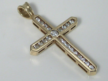 Vintage 9ct Gold Cubic Zirconia CZ Cross Pendant H/MK