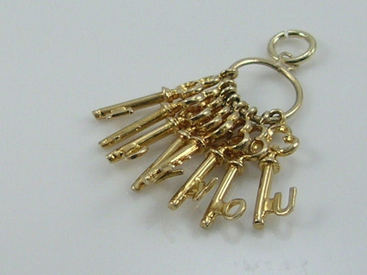 Vintage 3D 9ct Gold I Love You Keys Charm Pendant H/MK