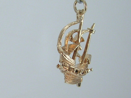 Vintage 3D 9ct Gold Movable Pirate Galleon Ship Charm Pendant  H/MK 1966   FM