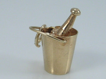 Vintage 3D 9ct Gold Champagne Bottle In Ice Bucket Charm Pendant  H/MK 1970