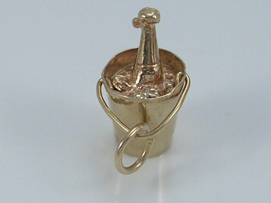 Vintage 3D 9ct Gold Champagne Bottle In Ice Bucket Charm Pendant  H/MK 1970