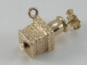 Vintage 9ct Gold Chimney & Movable Sweep Brush Charm Pendant   H/MK 1968