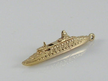 Vintage 3D 9ct Gold Queen Elizabeth II Cruise Liner Ship Charm Pendant H/MK 1972