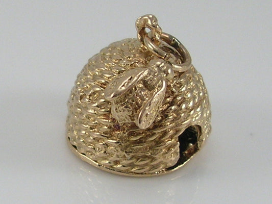 Vintage 3D 9ct Gold Your My Honey Bee Hive Your My Honey Charm H/MK 1958