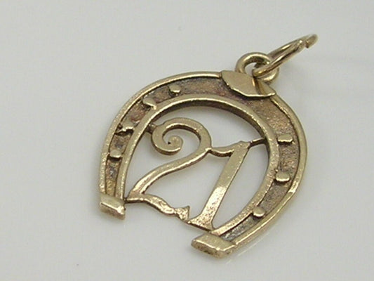 Vintage 9ct Gold 21 Lucky Horseshoe Charm Pendant H/MK 1977