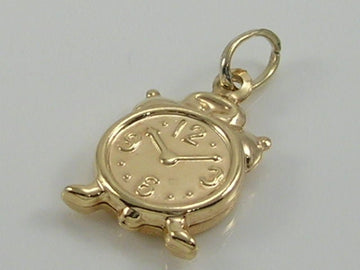 Vintage 3D 9ct Gold Double Sided Alarm Clock Charm Pendant  H/MK