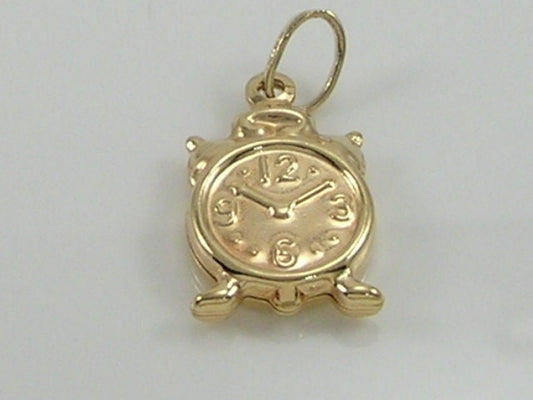 Vintage 3D 9ct Gold Double Sided Alarm Clock Charm Pendant  H/MK