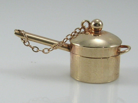 Vintage 3D 9ct Gold Cooking Sauce Pan & Lid Charm Pendant  H/MK 1964