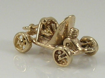 Vintage 3D Movable 9ct Gold Go Cart Buggy Charm H/MK 1965
