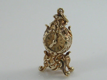 Vintage 3D Ornate Design 9ct Gold Mantle Clock Charm. Movable H/MK 1966
