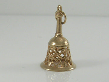 Vintage 3D 9ct Gold Ornate Heart Design Hand Bell Charm Pendant H/MK 1973