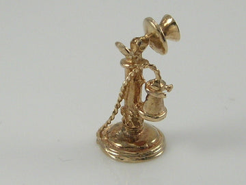 Vintage 3D 9ct Gold Candlestick Telephone Charm H/MK 1973