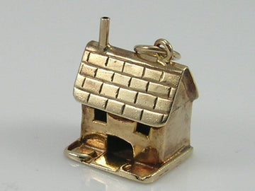 Vintage 3D 9ct Gold Cottage House Charm Pendant H/MK 1970