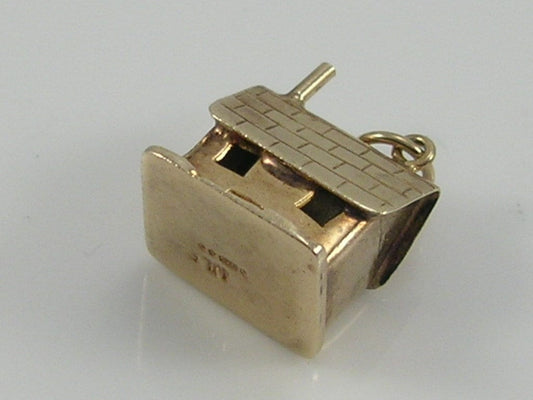 Vintage 3D 9ct Gold Cottage House Charm Pendant H/MK 1970