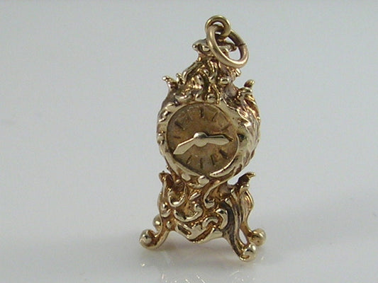 Vintage 3D Ornate Design 9ct Gold Mantle Clock Charm. Movable H/MK 1966