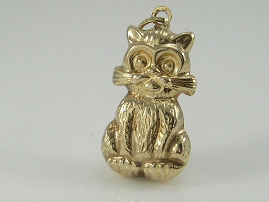 Vintage 3D 9ct Gold Sitting Cat Charm Pendant  H/MK