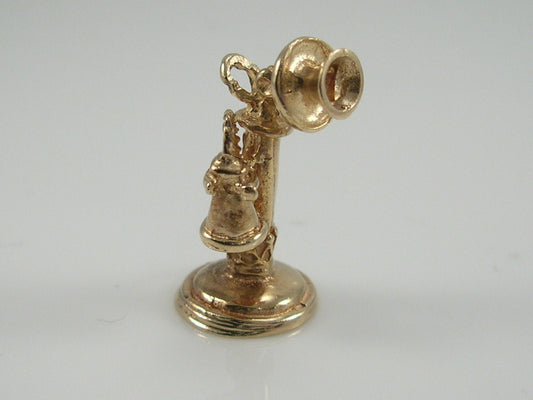 Vintage 3D 9ct Gold Candlestick Telephone Charm H/MK 1973