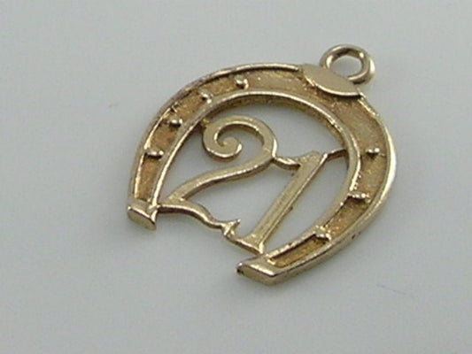 Vintage 9ct Gold 21 Lucky Horseshoe Charm Pendant H/MK 1965