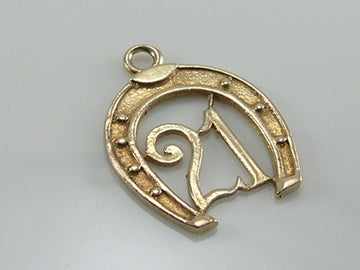 Vintage 9ct Gold 21 Lucky Horseshoe Charm Pendant H/MK 1965
