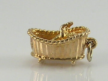 Vintage 3D 9ct Gold Baby In Basket Crib Charm H/MK