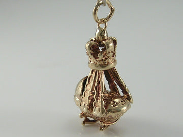 Vintage 3D 9ct Gold Baby In Royal Crown Basket Crib Charm H/MK 1973