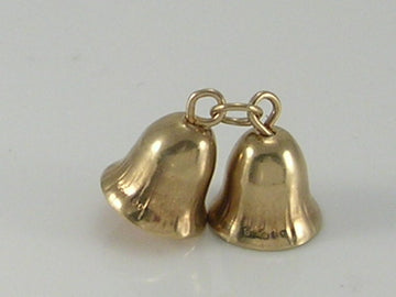 Vintage 3D 9ct Gold Pair of Bell Charms Pendant H/MK 1972