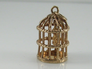 Vintage 3D 9ct Gold Movable Bird in Bird Cage Charm H/MK 1966