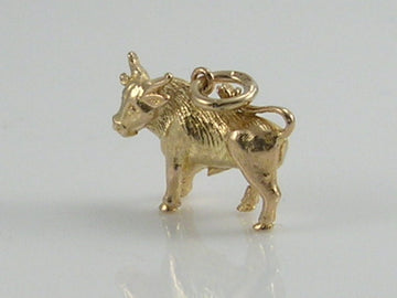 Vintage 3D 9ct Gold Bull Taurus Charm Pendant H/MK 1957