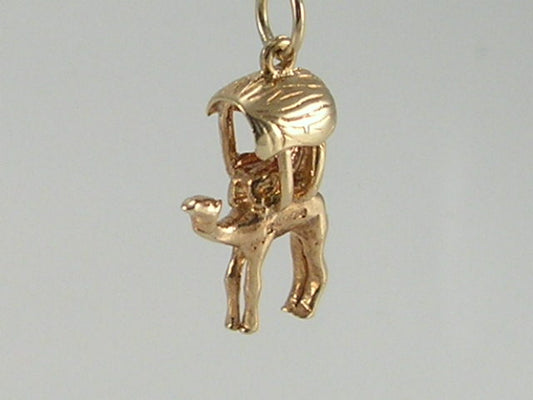 Vintage 9ct Gold Man Riding Camel In Sedan Chair Charm Pendant  H/MK 1969