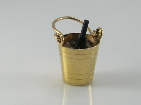 Vintage 3D 9ct Gold Wine Bottle In Ice Bucket Charm Pendant  H/MK 1948