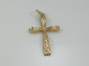 Vintage 9ct Gold Etched Cross Pendant Charm H/MK 1963