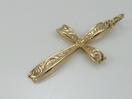 Vintage 9ct Gold Etched Cross Pendant Charm H/MK 1963