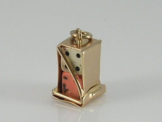 Vintage 3D 9ct Gold Lucky Dice & Holder Charm Pendant  H/MK 1968