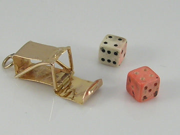 Vintage 3D 9ct Gold Lucky Dice & Holder Charm Pendant  H/MK 1968