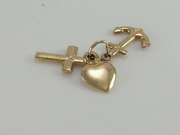 Vintage 3D 9ct Gold Faith, Hope & Charity Charm Pendant