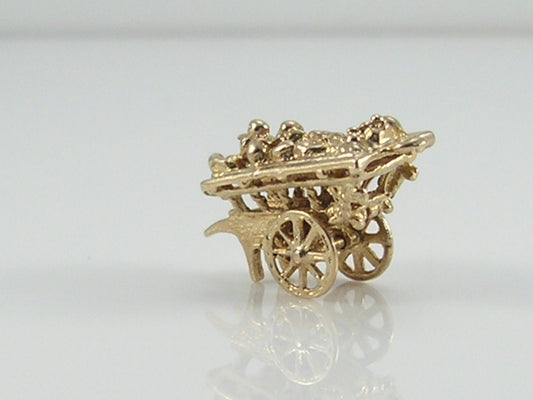 Vintage 3D 9ct Gold Movable Fruit & Vegetables Barrow Charm Pendant H/MK 1960