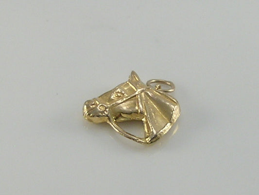 Vintage 3D 9ct Gold Horse Head Charm Pendant H/MK 1980