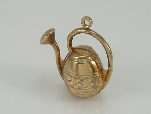 Vintage 3D 9ct Gold Floral Garden Watering Can Charm  H/MK 1968