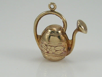Vintage 3D 9ct Gold Floral Garden Watering Can Charm  H/MK 1968