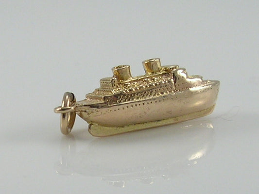 Vintage 3D 9ct Gold Cruise Liner Ship Charm H/MK 1955