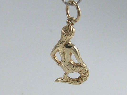 Vintage 3D 9ct Gold Mermaid Charm Pendant  H/MK