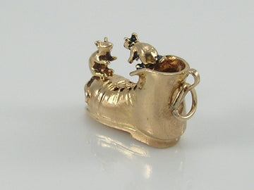 Vintage 3D 9ct Gold Mice in Boot Charm H/MK 1972   RP