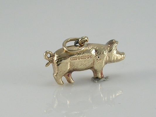 Vintage 3D 9ct Gold Pig Charm H/MK 1967