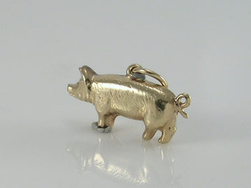 Vintage 3D 9ct Gold Pig Charm H/MK 1967